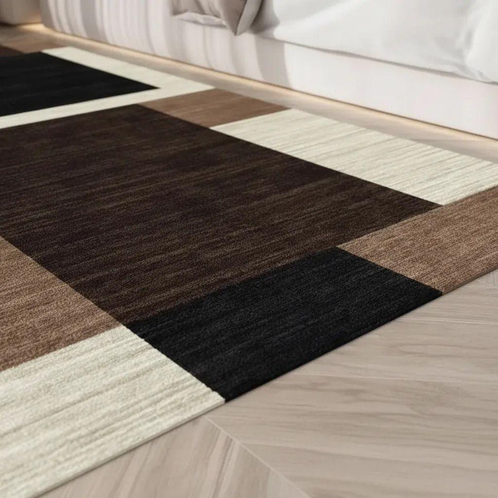 Alfombra Pasillera 3d Decorativa W.m G Moderna 1.8 M 60 Cm Cafey Beige Y Negro-3