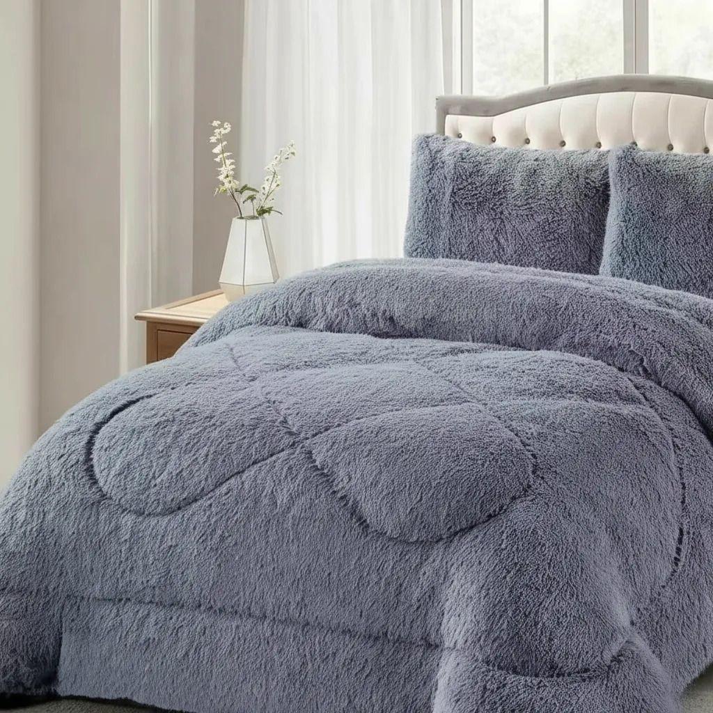 Plumon De Invierno Peludos Con Chiporro 2 Gris Peudo-2