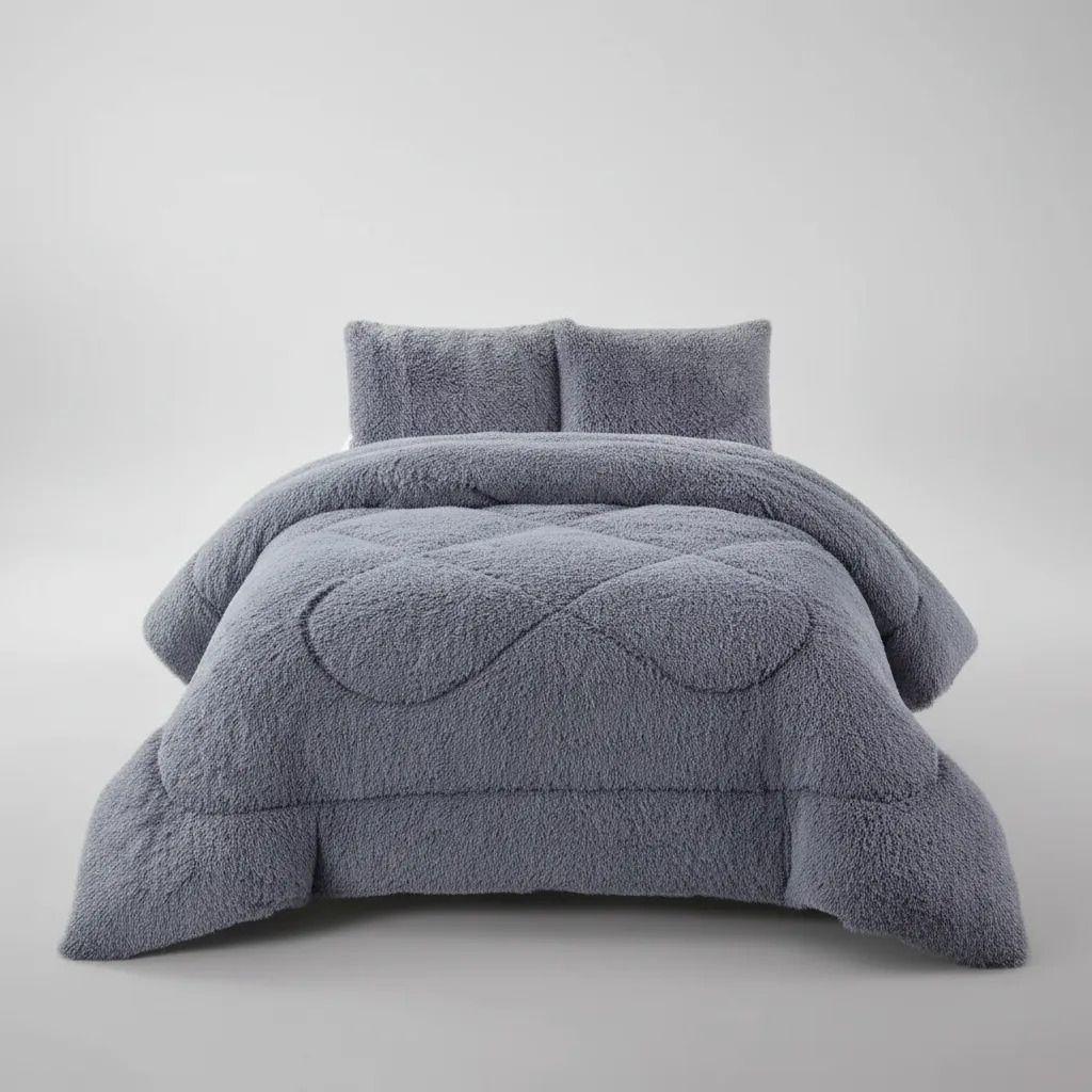 Plumon De Invierno Peludos Con Chiporro 2 Gris Peudo-3