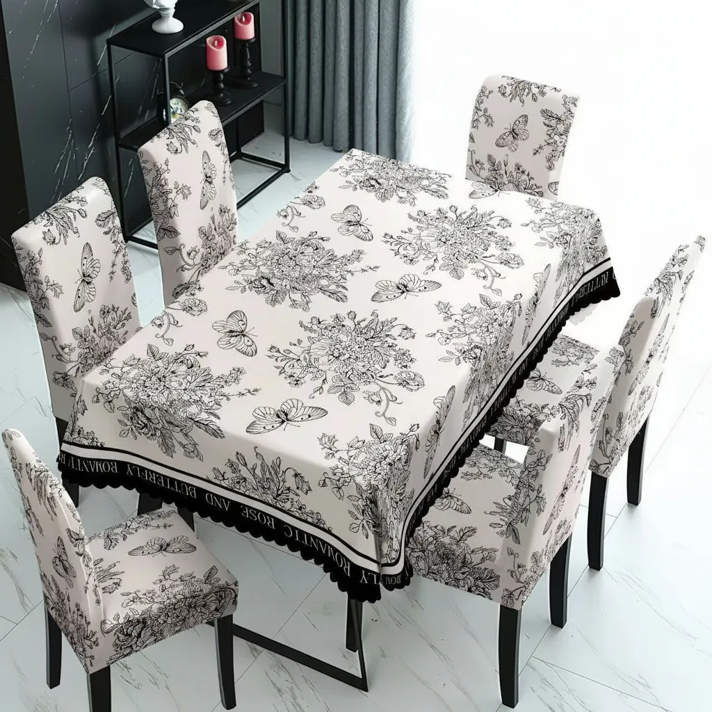 Mantel Rectangular 1.5x2.3 Mas 6 Fundas De Sillas W.m G Z Blanco Mariposa-2