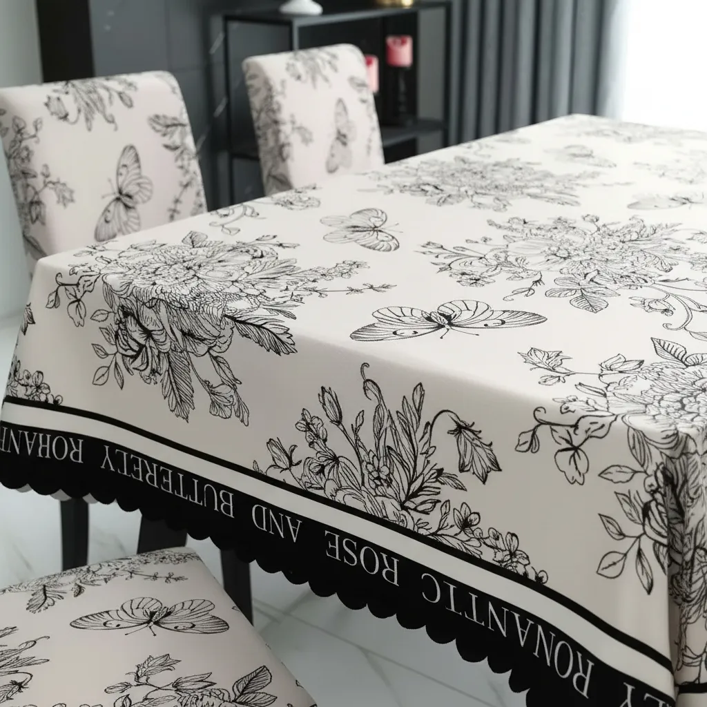 Mantel Rectangular 1.5x2.3 Mas 6 Fundas De Sillas W.m G Z Blanco Mariposa-3