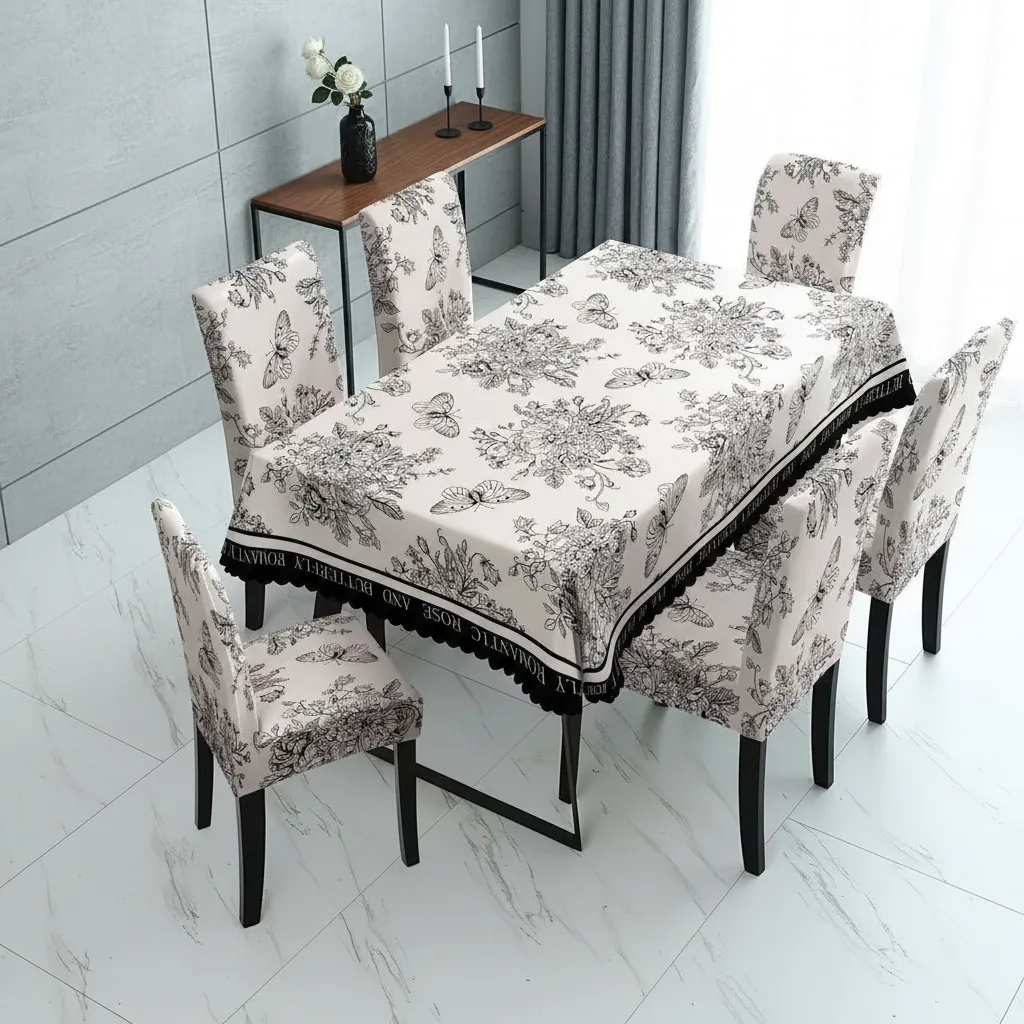Mantel Rectangular 1.5x2.3 Mas 6 Fundas De Sillas W.m G Z Blanco Mariposa-4