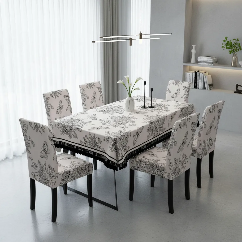 Mantel Rectangular 1.5x2.3 Mas 6 Fundas De Sillas W.m G Z Blanco Mariposa-6