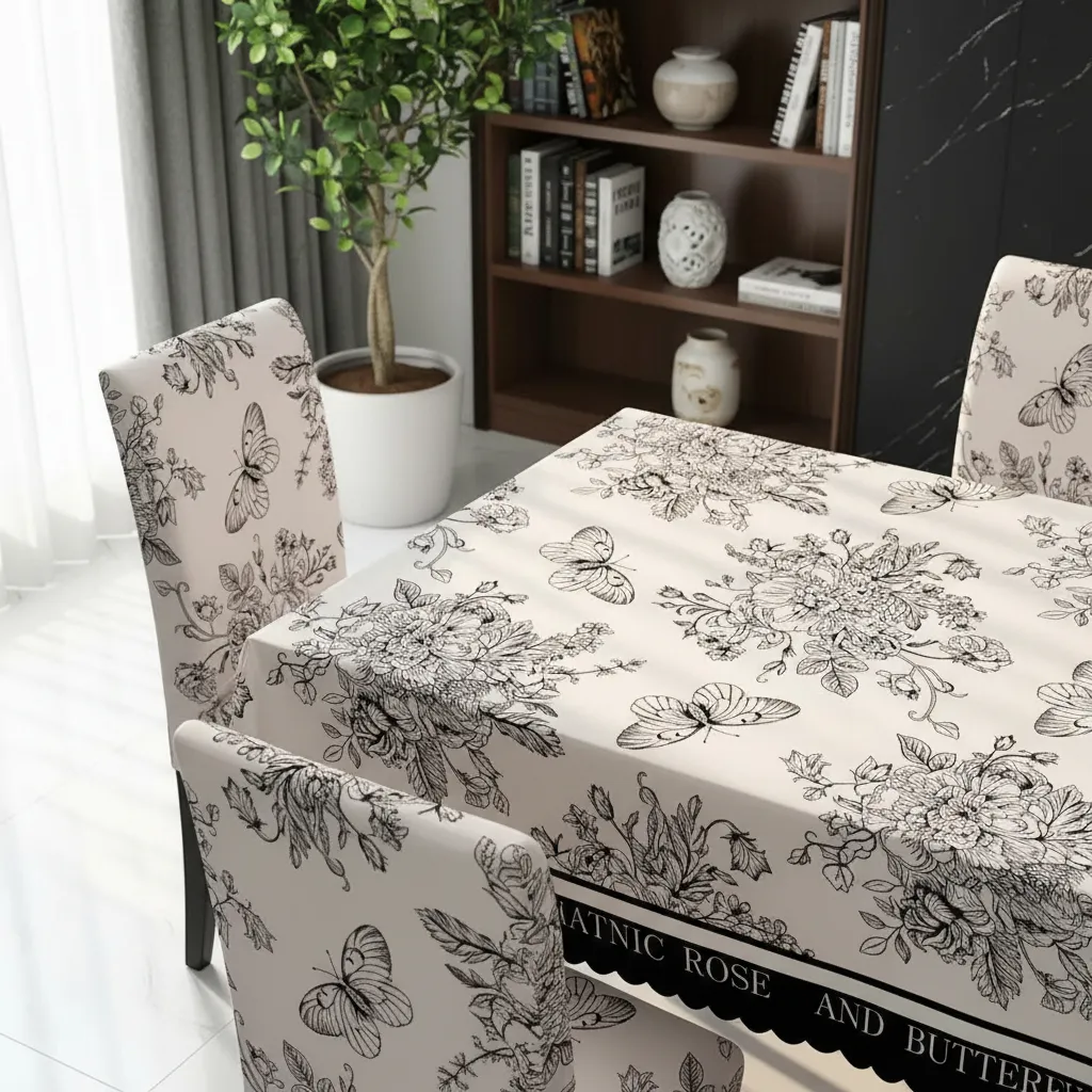 Mantel Rectangular 1.5x2.3 Mas 6 Fundas De Sillas W.m G Z Blanco Mariposa-7