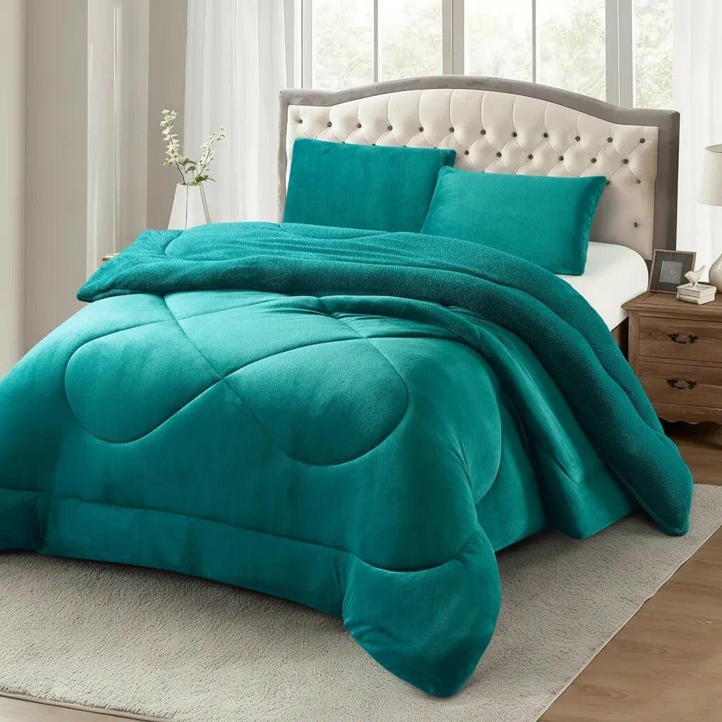 Plumon Pluch Para Colchón 1.5 Plazas Suave Y Cómoda Turquesa Lisa-2