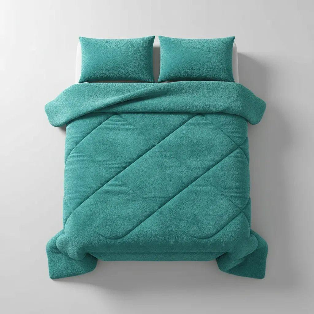 Plumon Pluch Para Colchón 1.5 Plazas Suave Y Cómoda Turquesa Lisa-3