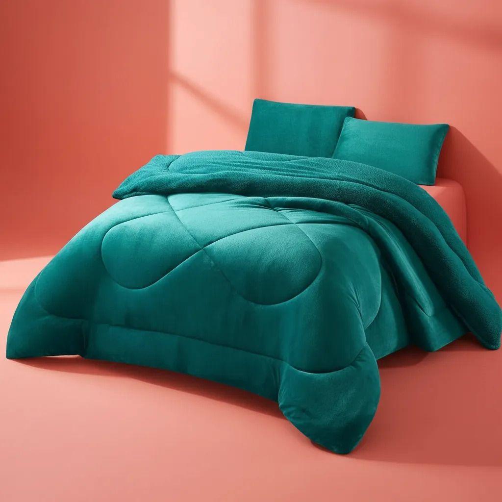 Plumon Pluch Para Colchón 1.5 Plazas Suave Y Cómoda Turquesa Lisa-5