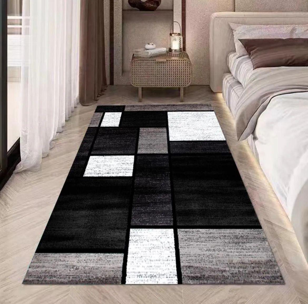 Alfombra Pasillera 3d Decorativa W.m G Moderna 1.8 M 60 Cm Negro Y Blanco-2