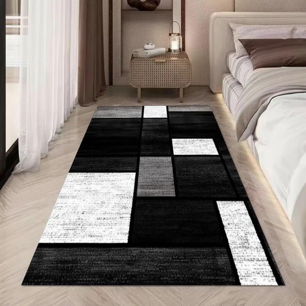 Alfombra Pasillera 3d Decorativa W.m G Moderna 1.8 M 60 Cm Negro Y Blanco-3