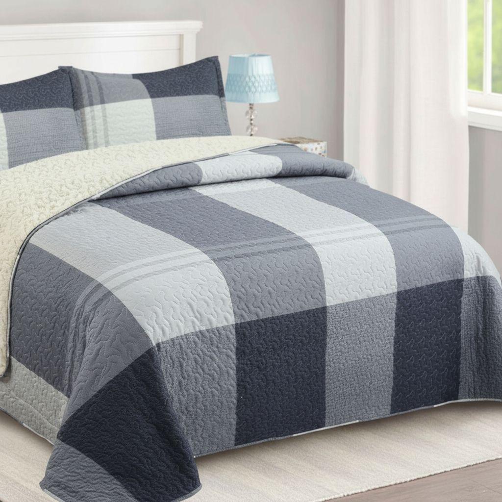 Cubrecama Quilt Sherpa 1.5 - Varios Modelos W.m G Beige Cuadros-2