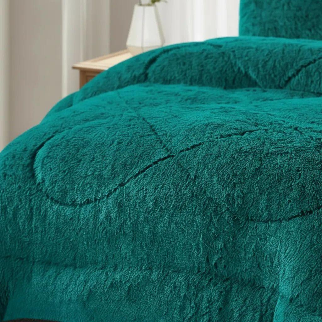 Plumon De Invierno Peludos Con Chiporro 2 Plazas Turquesa Oscuro Peludo-2