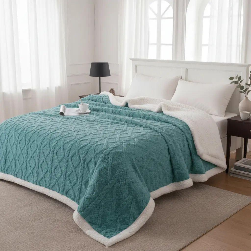Frazada W.mg Trensado 2 Plazas 230x200 Cm Ligera 1.65 Kg Turquesa-1