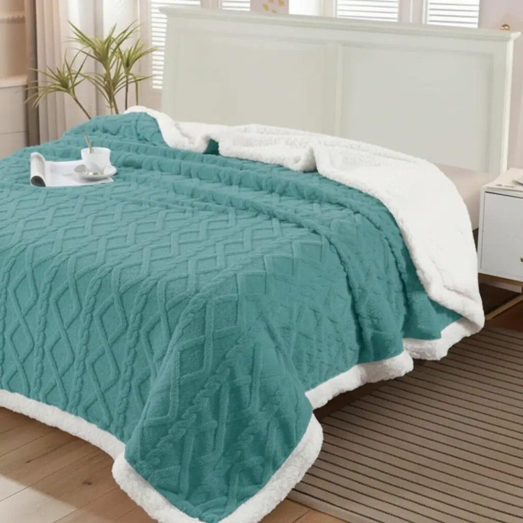 Frazada W.mg Trensado 2 Plazas 230x200 Cm Ligera 1.65 Kg Turquesa-2