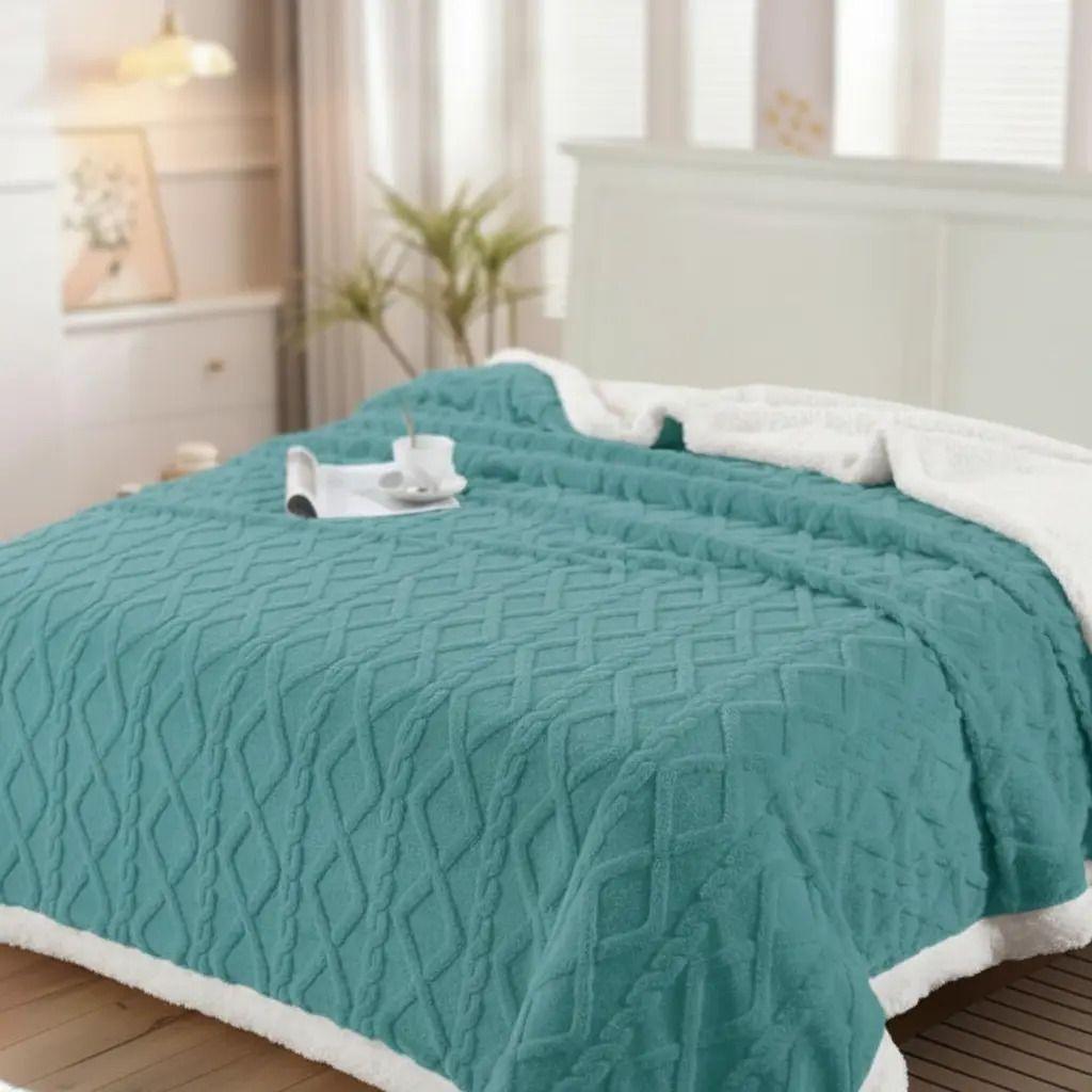 Frazada W.mg Trensado 2 Plazas 230x200 Cm Ligera 1.65 Kg Turquesa-4