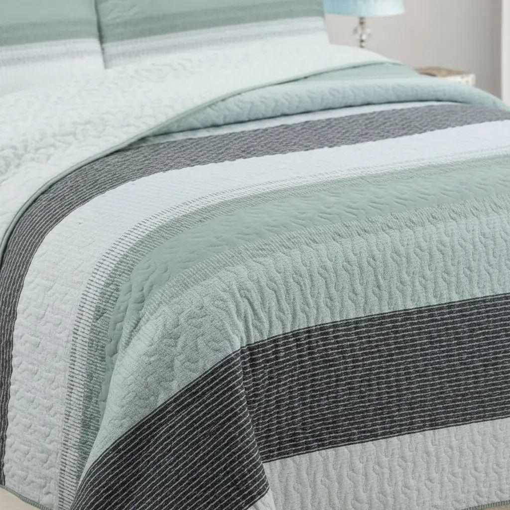 Cubrecama Quilt Sherpa 2pl - Varios Modelos W.m G Verde Menta Gris Y Blanco-2
