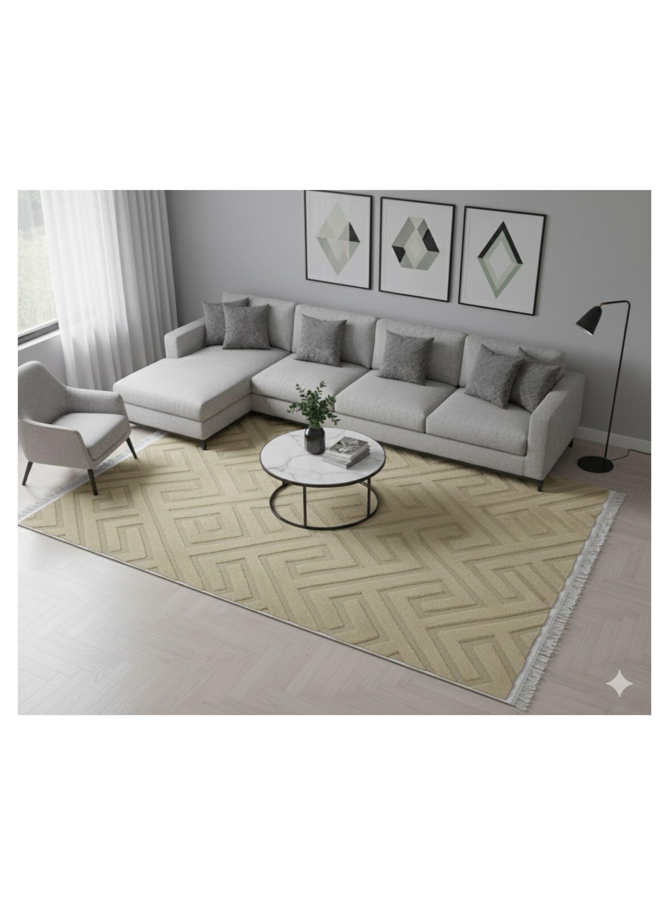 ALFOMBRA JACQUARD CON FLECO 200X240 PATRON LABERINTO EN RELIEVE FEIYA-2