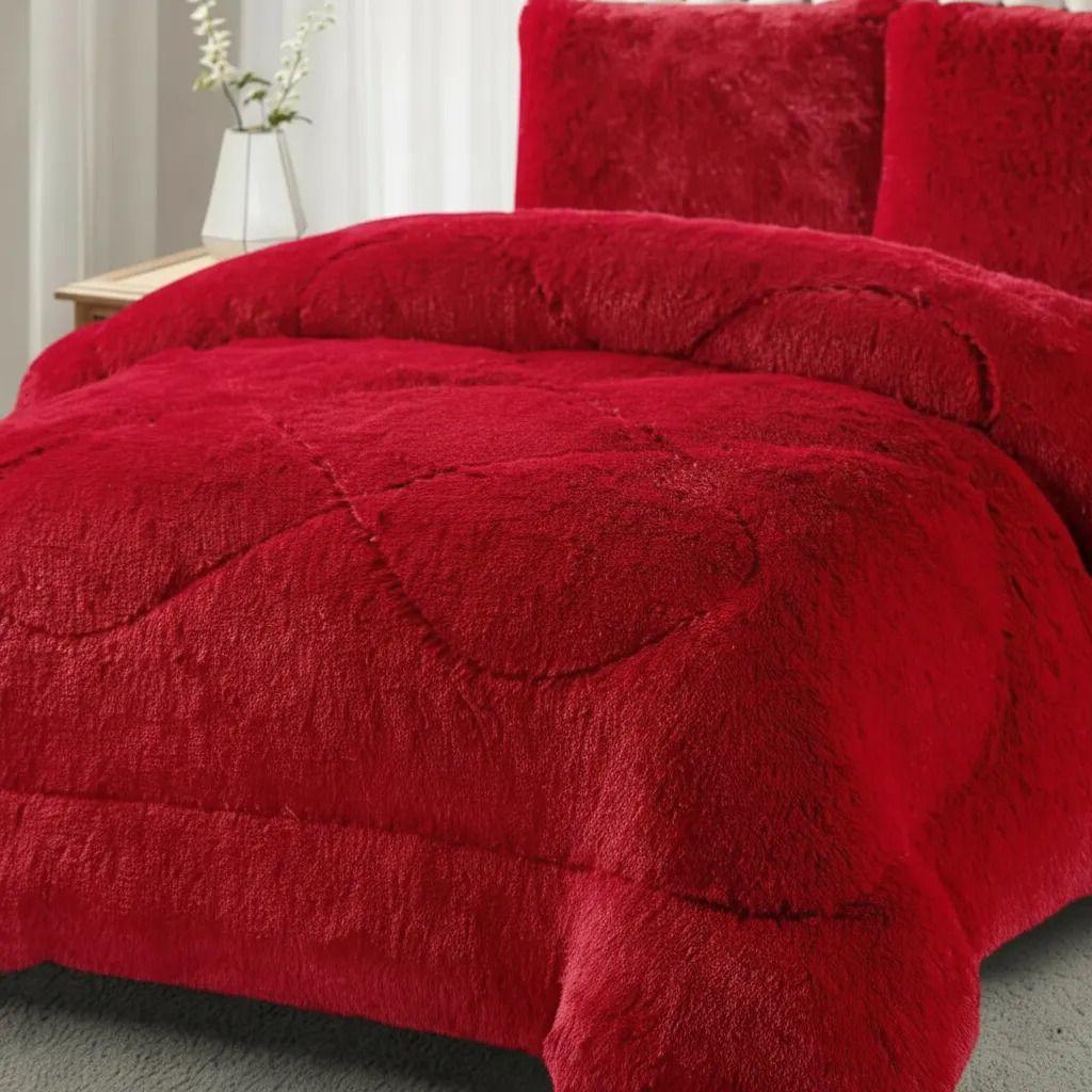 Plumon De Invierno Peludos Con Chiporro 2 Plazas Rojo Peludo-2