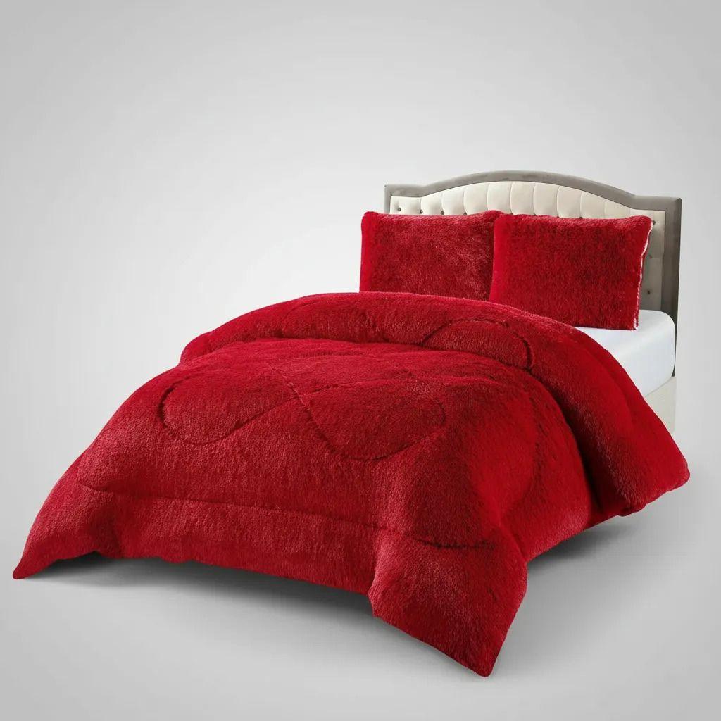 Plumon De Invierno Peludos Con Chiporro 2 Plazas Rojo Peludo-3