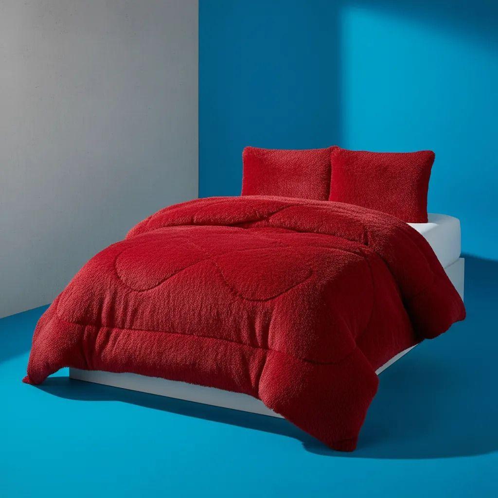 Plumon De Invierno Peludos Con Chiporro 2 Plazas Rojo Peludo-4