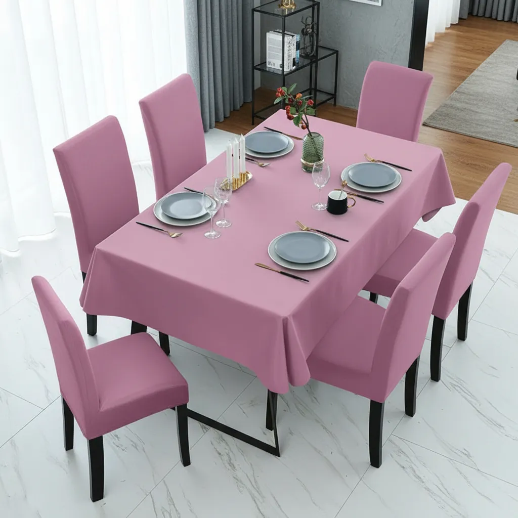 Mantel Rectangular 1.5x2.3 Mas 6 Fundas De Sillas W.m G Z Rosado Liso-3