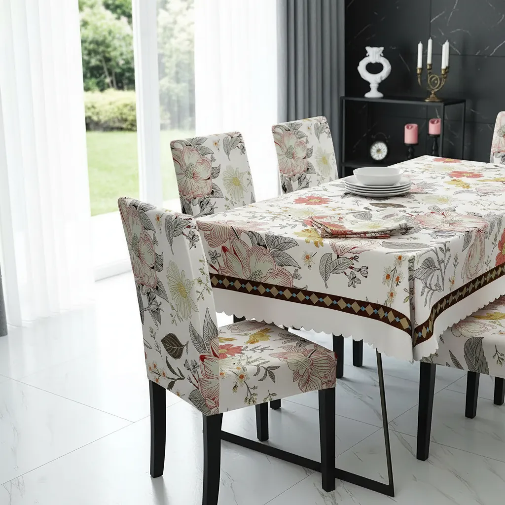 Mantel Rectangular 1.5x2.3 Mas 6 Fundas De Sillas W.m G Z Beige Flores-2