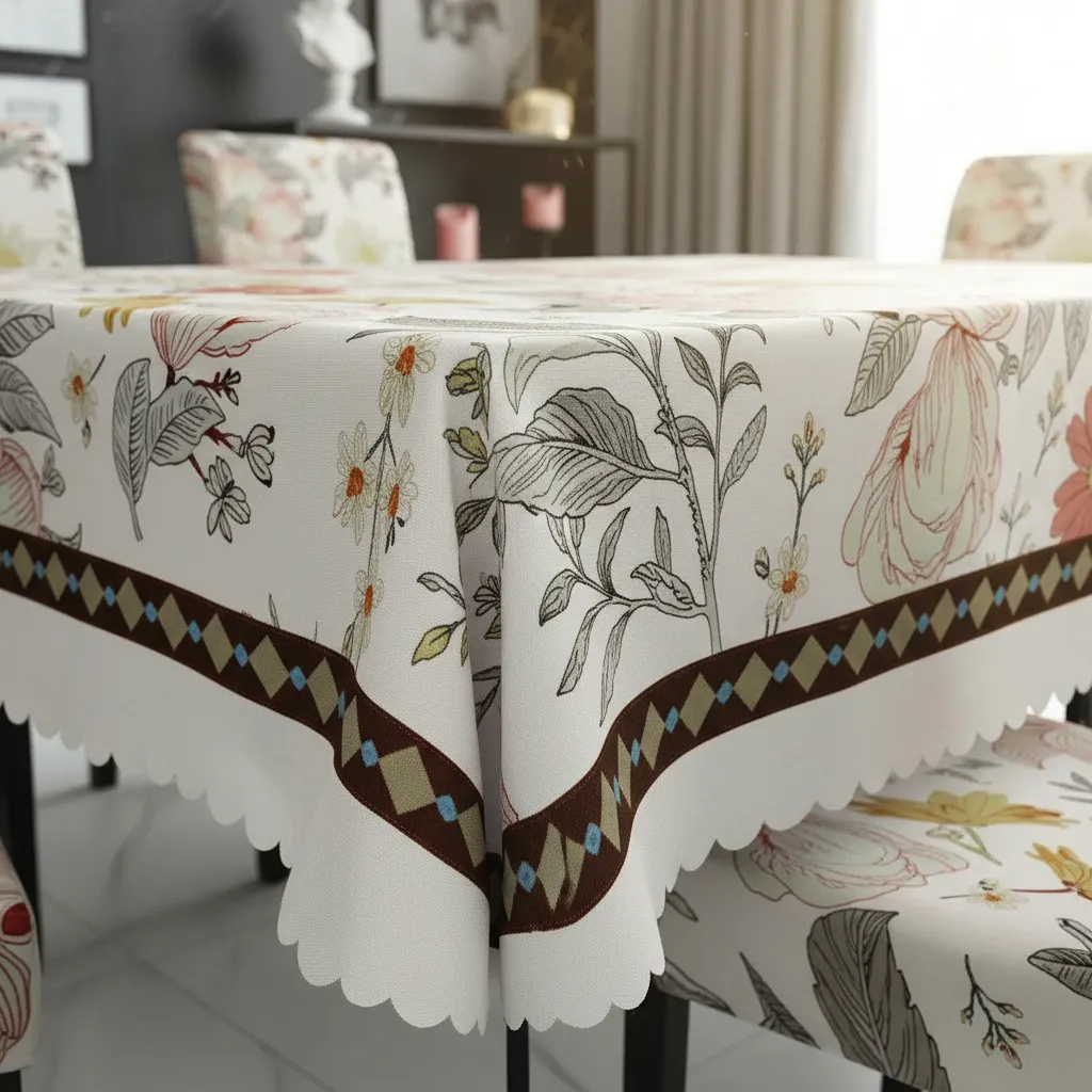 Mantel Rectangular 1.5x2.3 Mas 6 Fundas De Sillas W.m G Z Beige Flores-3