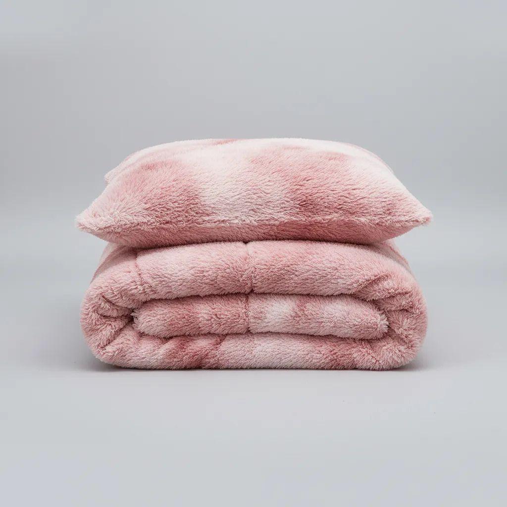 Plumon Pluch Para Colchón 2 Plazas Suave Y Cómoda Rosado Jaspeado Peludo-5