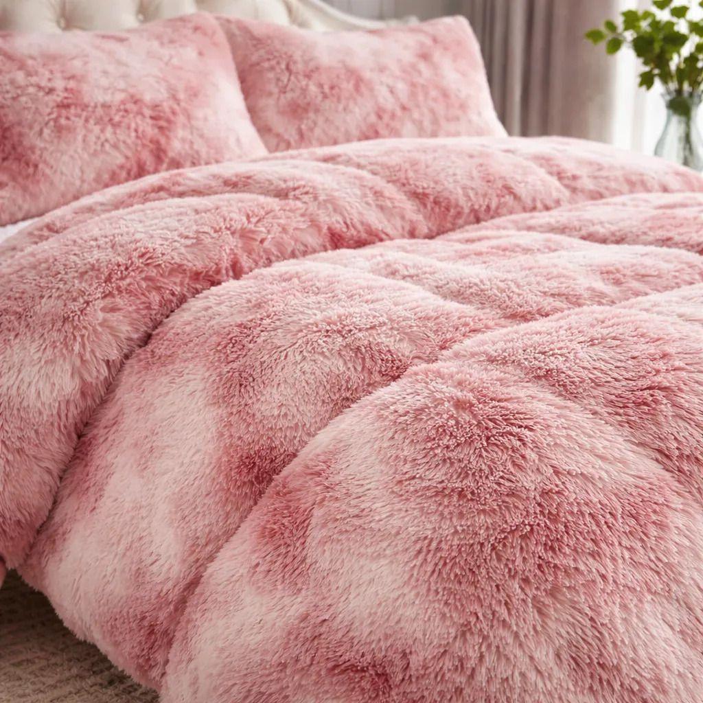 Plumon Pluch Para Colchón 2 Plazas Suave Y Cómoda Rosado Jaspeado Peludo-6