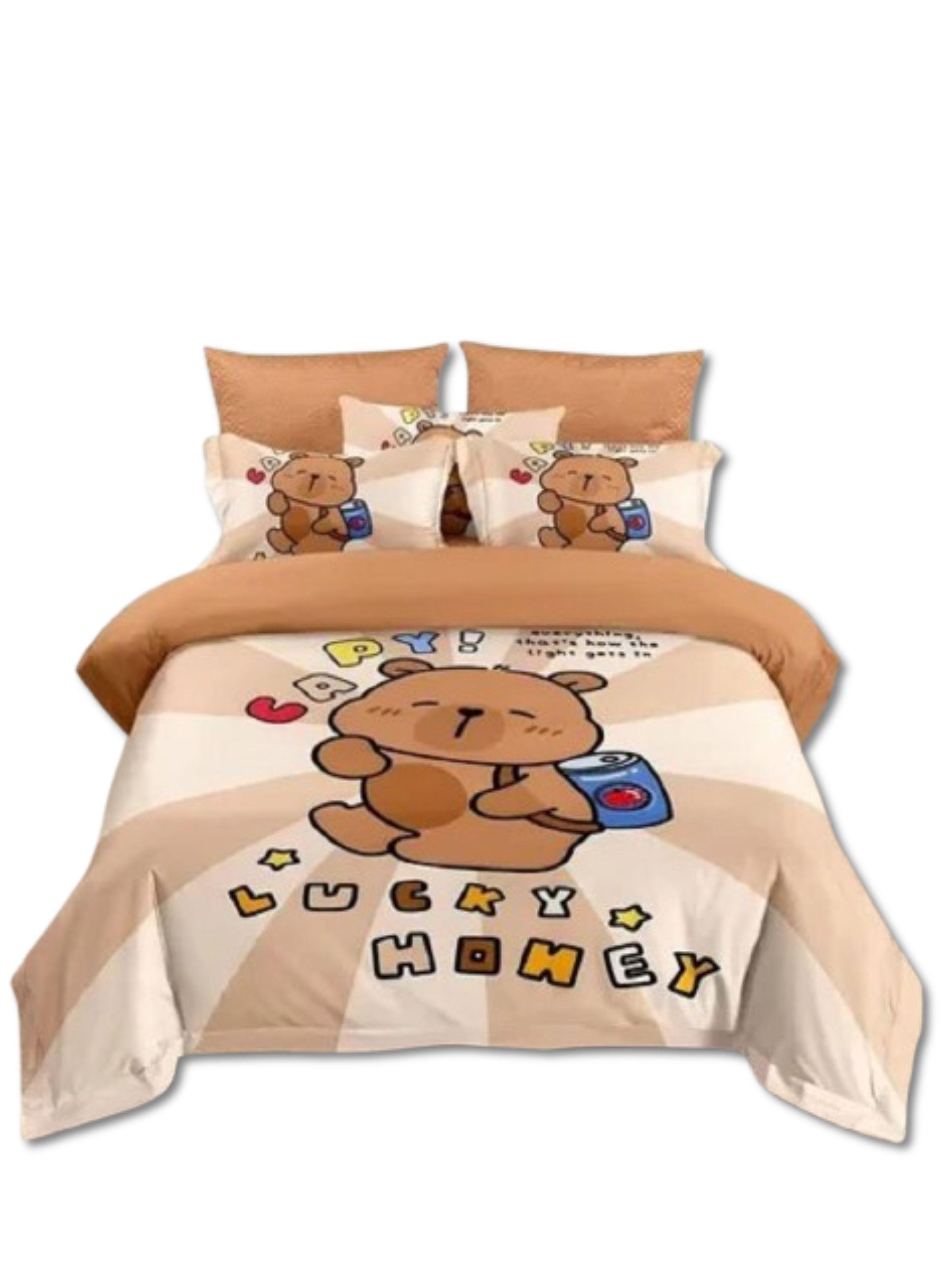 CUBRECAMA INFANTIL PLAZA Y MEDIA TIERNO OSITO CAFE  QUILT VERANO ALONSO-0