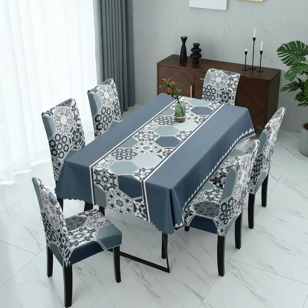 Mantel Rectangular 1.5x2.3 Mas 6 Fundas De Sillas W.m G Z Azul Acero Diseño-3