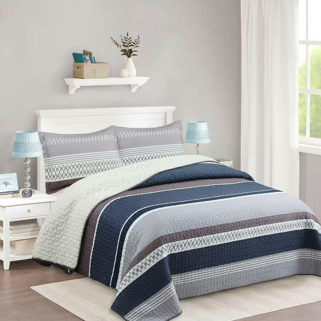 Cubrecama Quilt Sherpa 1.5 - Varios Modelos W.m G Azul Acero Ralla-2