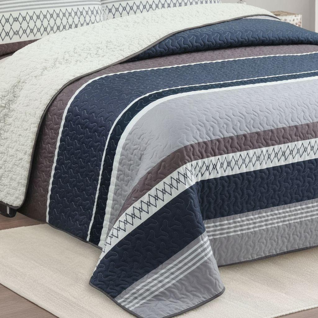 Cubrecama Quilt Sherpa 1.5 - Varios Modelos W.m G Azul Acero Ralla-3