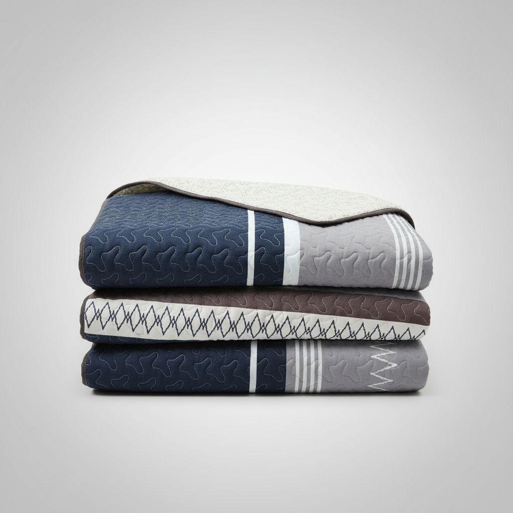 Cubrecama Quilt Sherpa 1.5 - Varios Modelos W.m G Azul Acero Ralla-4