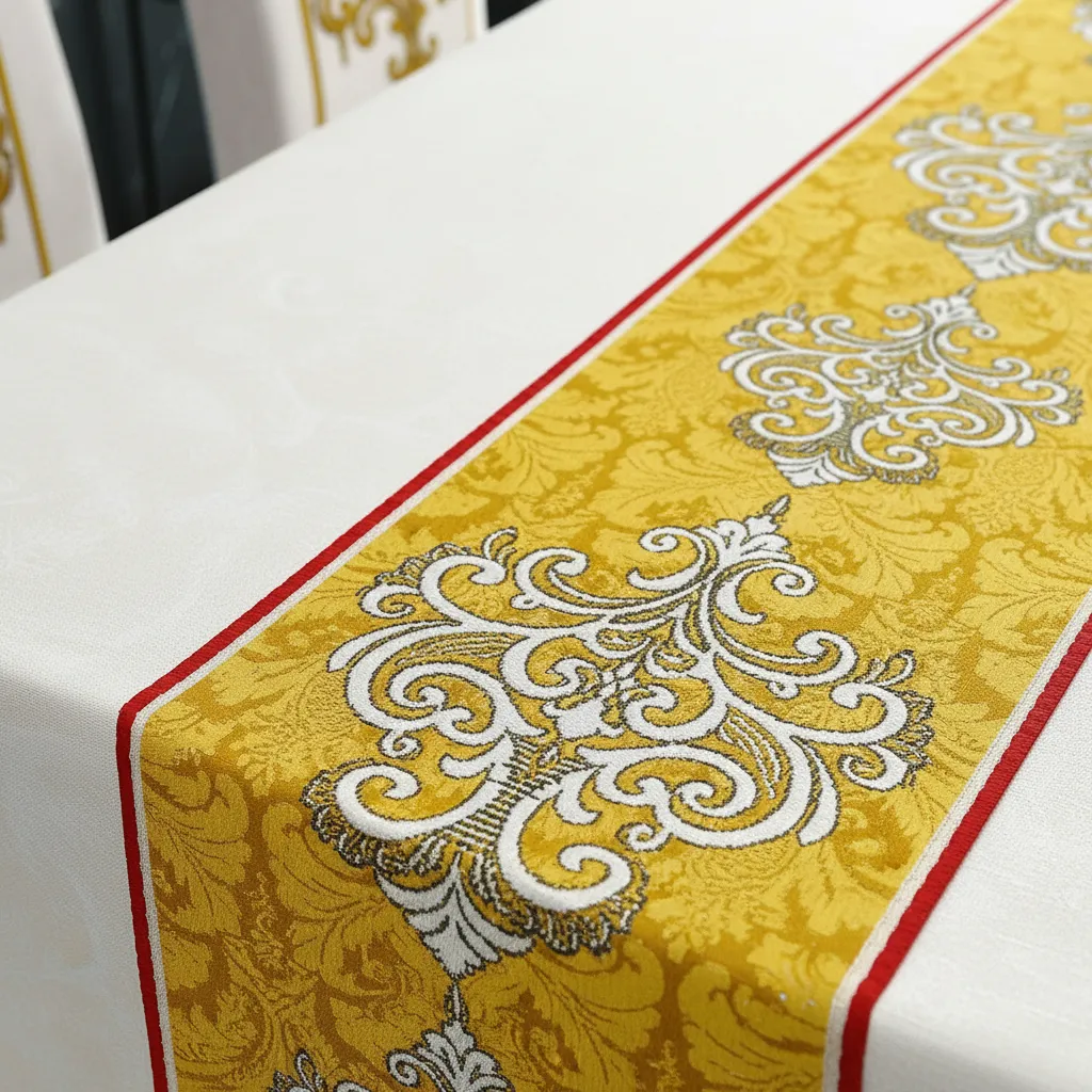 Mantel Rectangular 1.5x2.3 Mas 6 Fundas De Sillas W.m G Z Blanco Marfil Con Diseño-3