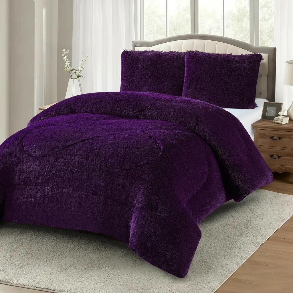 Plumon Pluch Para Colchón 2 Plazas Suave Y Cómoda Morado Peludo-1
