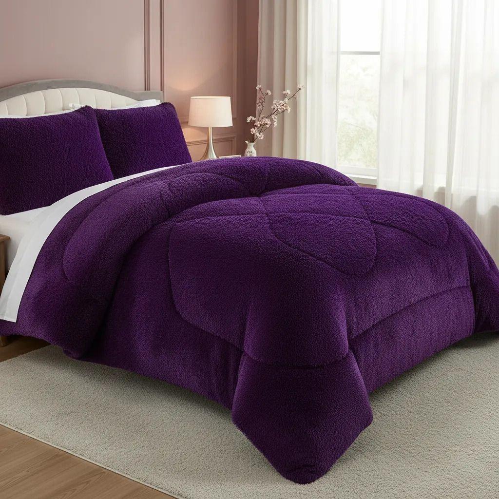 Plumon Pluch Para Colchón 2 Plazas Suave Y Cómoda Morado Peludo-2