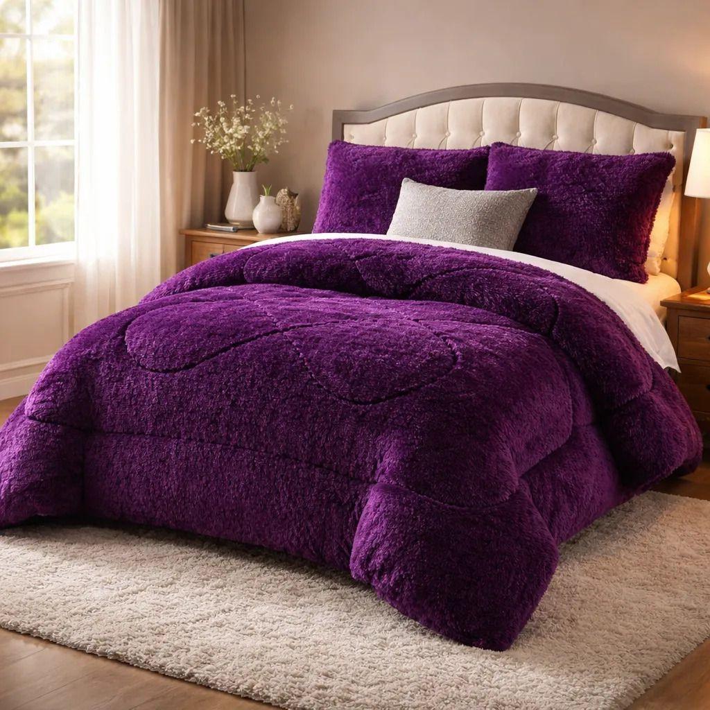 Plumon Pluch Para Colchón 2 Plazas Suave Y Cómoda Morado Peludo-3