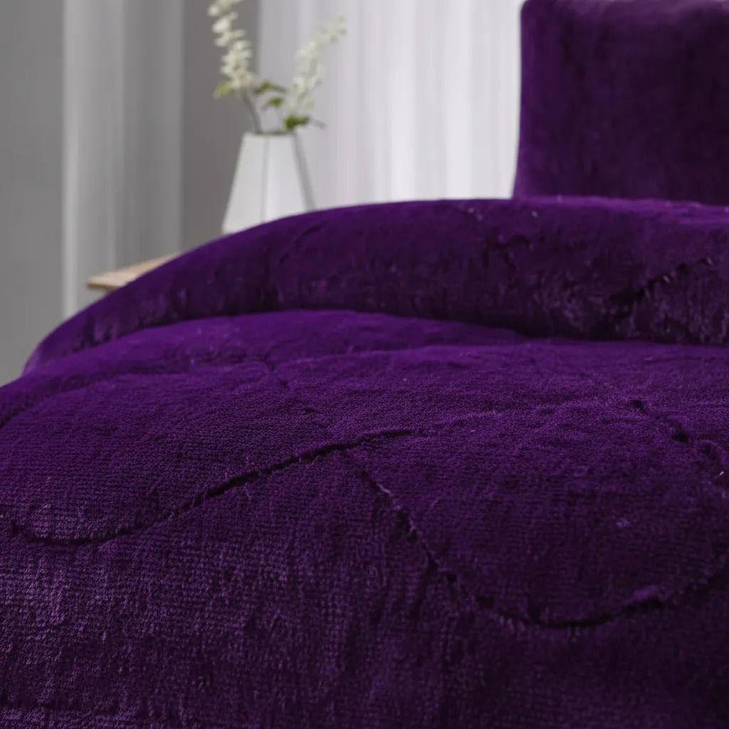 Plumon Pluch Para Colchón 2 Plazas Suave Y Cómoda Morado Peludo-4