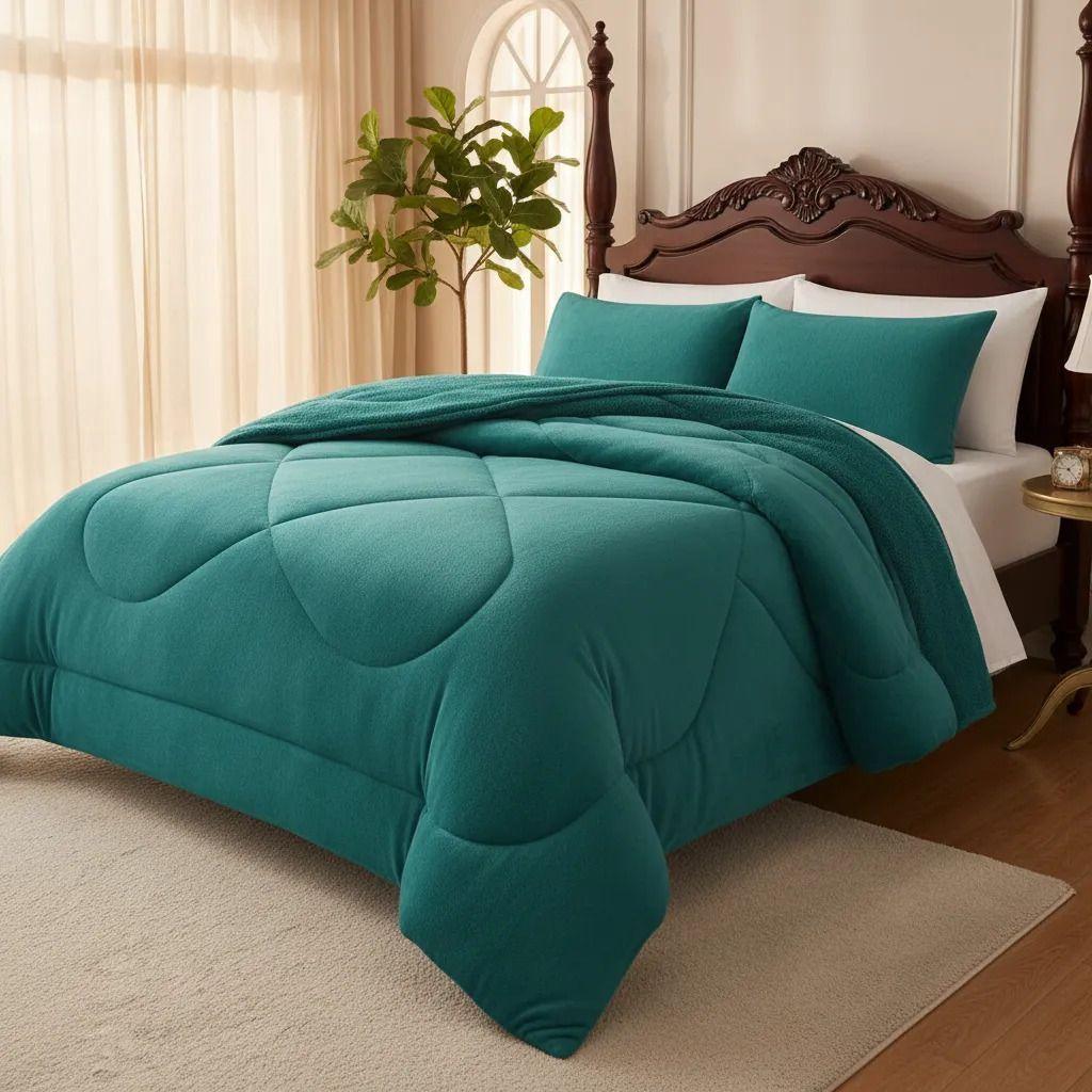Plumon Pluch Para Colchón 2 Plazas Suave Y Cómoda Turquesa Lisa-1
