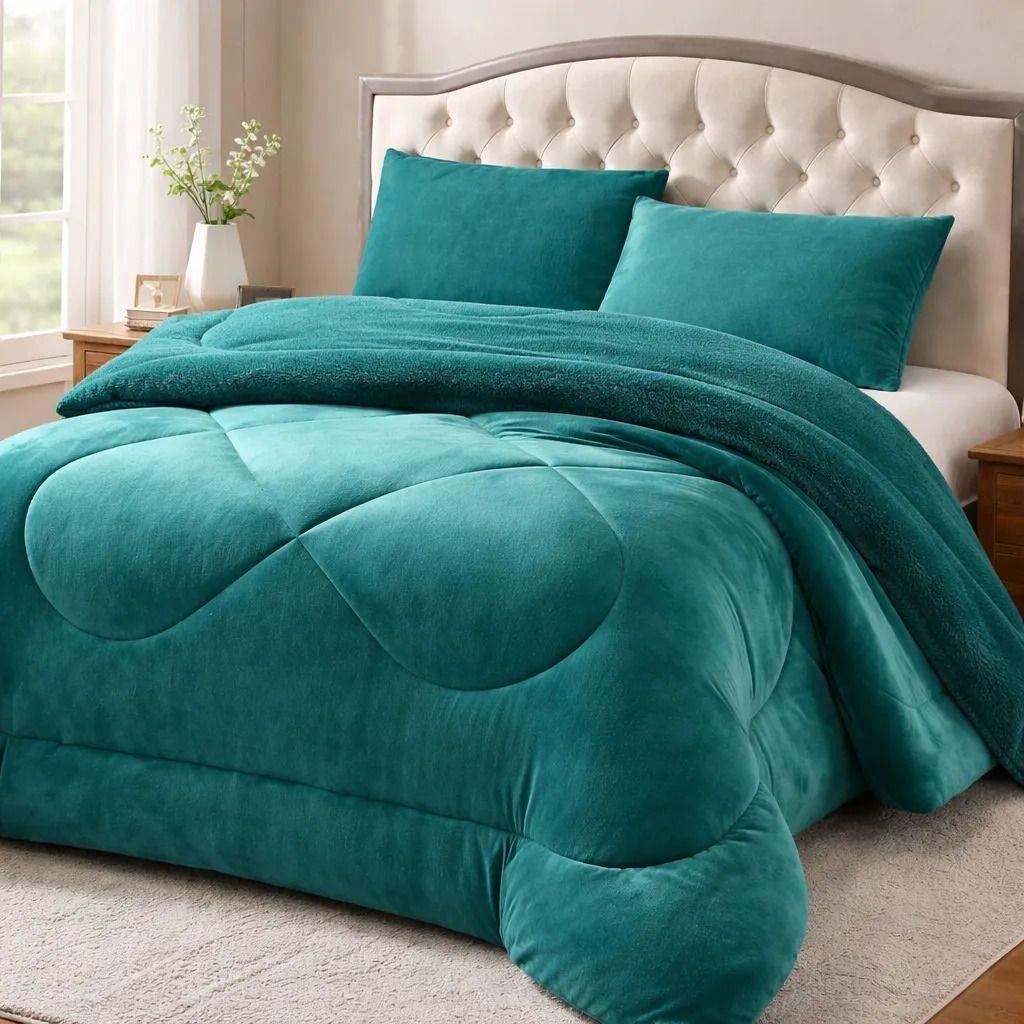 Plumon Pluch Para Colchón 2 Plazas Suave Y Cómoda Turquesa Lisa-2