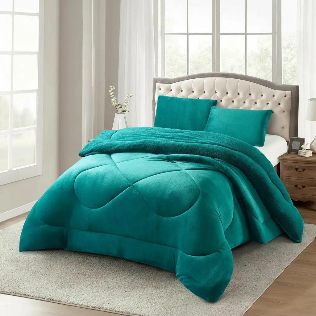 Plumon Pluch Para Colchón 2 Plazas Suave Y Cómoda Turquesa Lisa-3