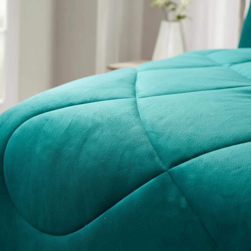 Plumon Pluch Para Colchón 2 Plazas Suave Y Cómoda Turquesa Lisa-4