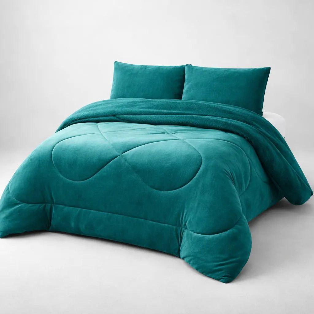 Plumon Pluch Para Colchón 2 Plazas Suave Y Cómoda Turquesa Lisa-5