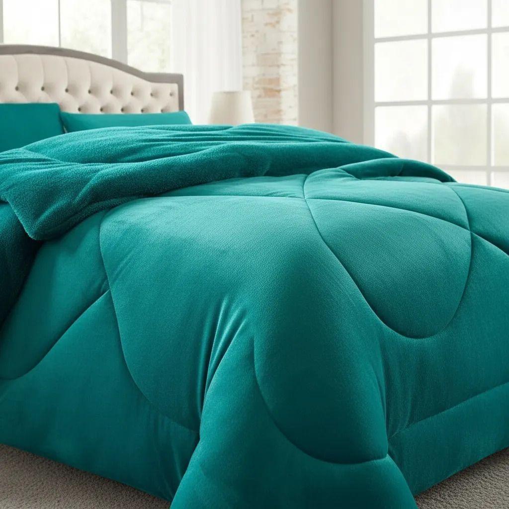 Plumon Pluch Para Colchón 2 Plazas Suave Y Cómoda Turquesa Lisa-6