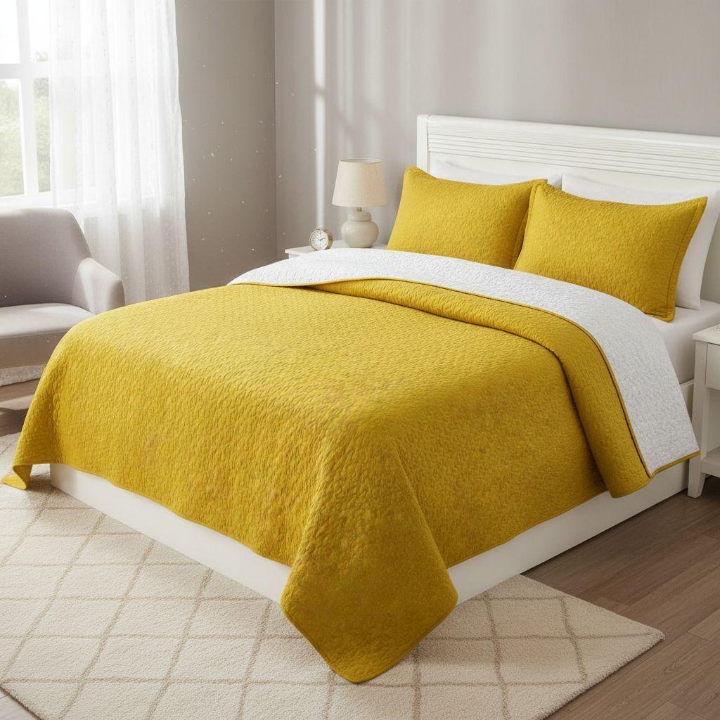 Cubrecama Quilt Sherpa 1.5 - Varios Modelos W.m G Amarillo Lisa-3