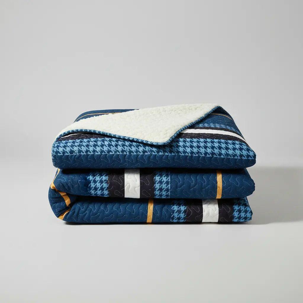 Cubrecama Quilt Sherpa 2pl - Varios Modelos W.m G Azul Petróleo Blanco Y Negro Líneas Horizontales-3