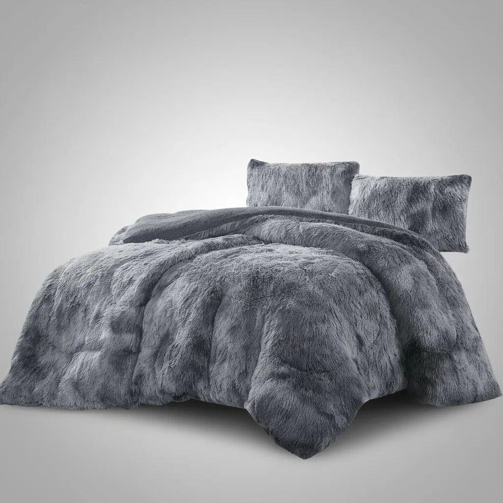 Plumon De Invierno Peludos Con Chiporro 2 Plazas Gris Jaspeado Peludo.-3