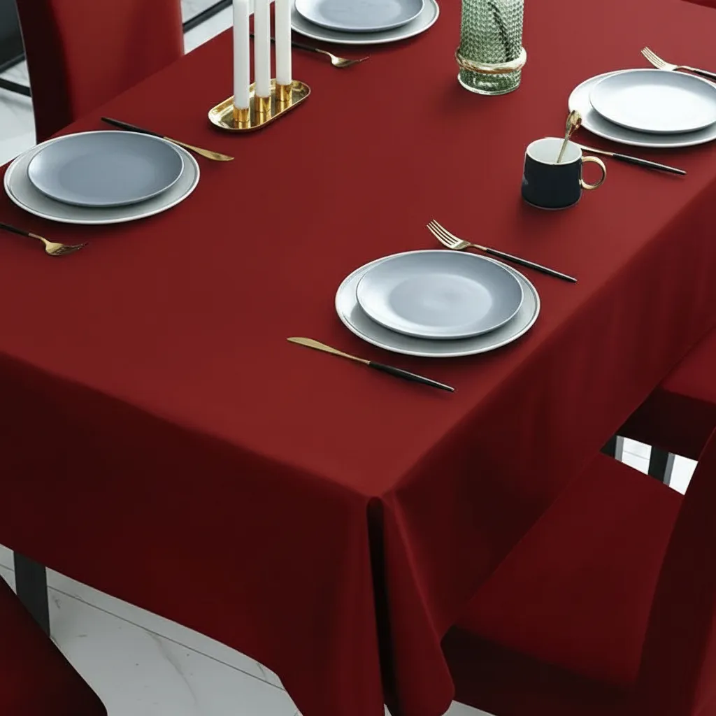 Mantel Rectangular 1.5x2.3 Mas 6 Fundas De Sillas W.m G Z Burdeo Liso-3