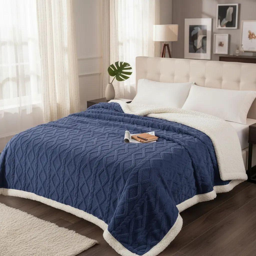Frazada W.mg Trensado 2 Plazas 230x200 Cm Ligera 1.65 Kg Azul Marino-3