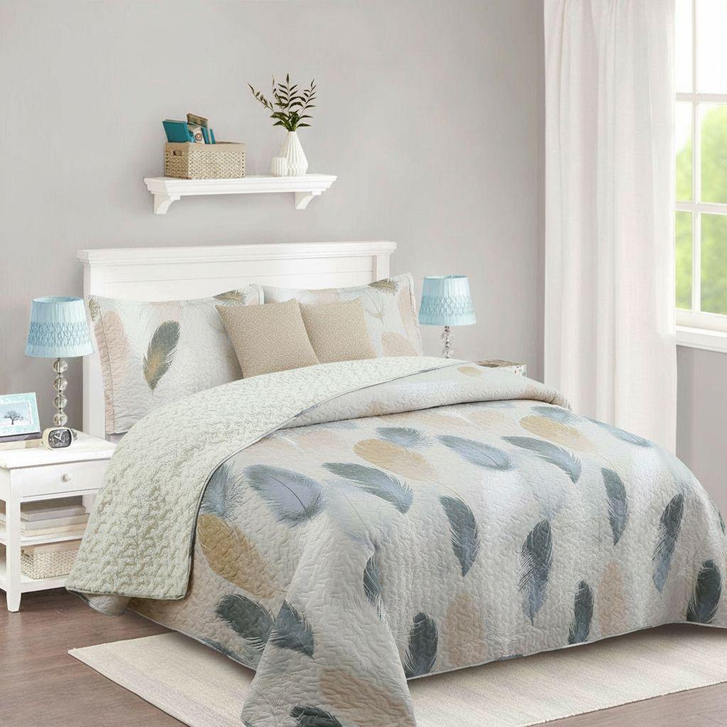 Cubrecama Quilt Sherpa 2pl - Varios Modelos W.m G Marfil Y Beige Suave Plumas En Colores-2